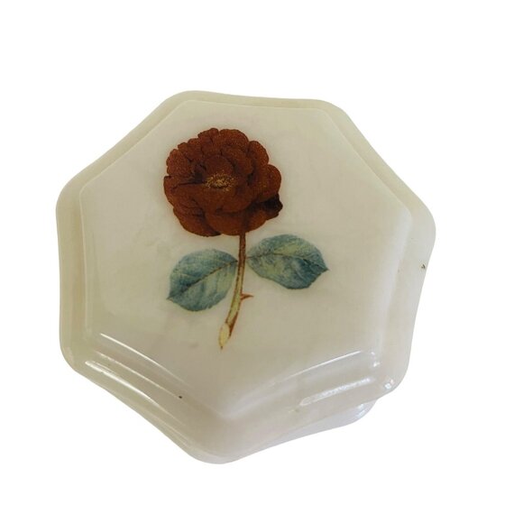 Vintage Genuine Alabaster Trinket Box With Floral Design Made In Italy - Picture 5 of 9